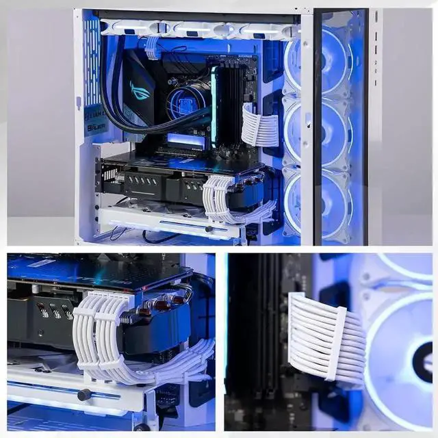 Alt view image 2 of 4 - White Sleeved PSU Extension Cable Kit 30CM with Cable Combs, 24Pin+2×EPS 4+4Pin+2×PCIe 6+2Pin for ATX PC