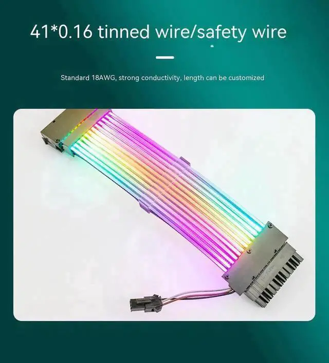 Alt view image 4 of 6 - 24Pin Dual-Head ARGB Luminous PSU Extension Cable, 18AWG (41×0.16mm Tinned Wire) Synchronized RGB Harness for Motherboard & GPU