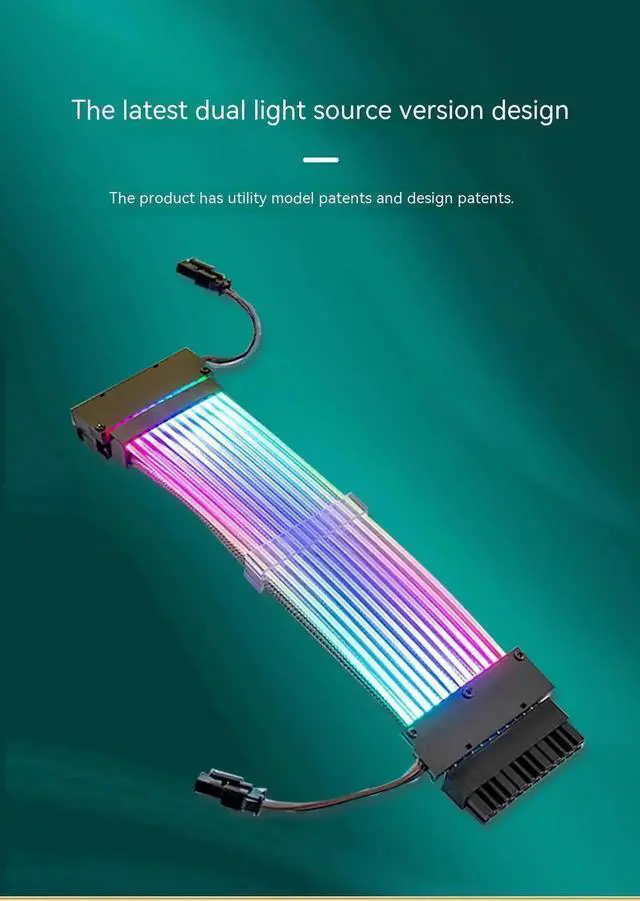 Alt view image 6 of 6 - 24Pin Dual-Head ARGB Luminous PSU Extension Cable, 18AWG (41×0.16mm Tinned Wire) Synchronized RGB Harness for Motherboard & GPU