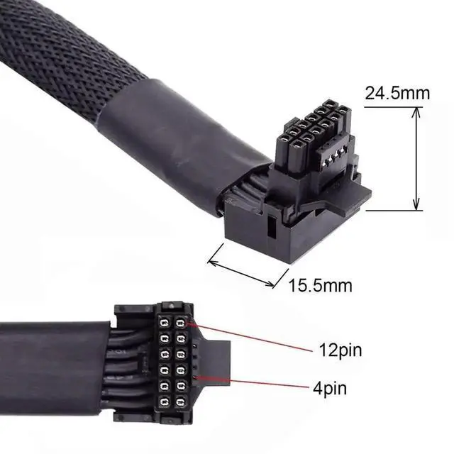 Alt view image 6 of 6 - ATX 3.0 PCIe 5.0 12VHPWR Male to Female 90° Up-Angled GPU Sleeved Extension Cable, 600W 16Pin(12+4) Power Extender