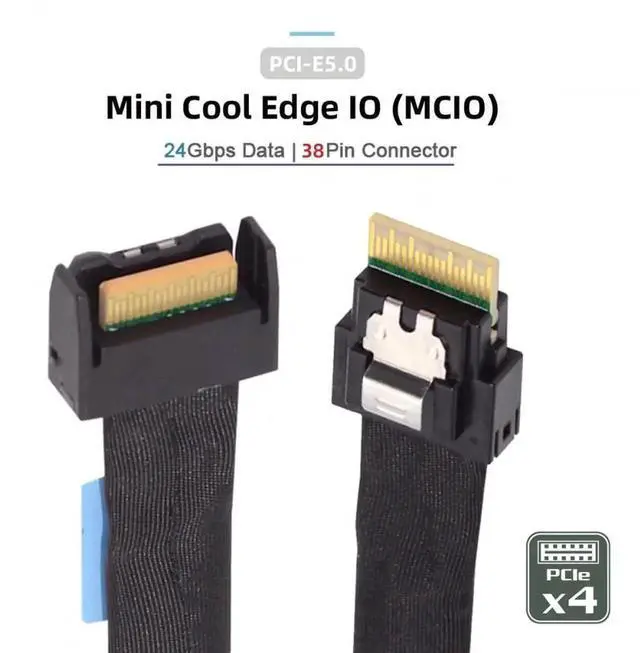 Alt view image 6 of 7 - PCIe 5.0 MCIO Mini Cool Edge IO 4i 38Pin Male to SFF-8654 Slimline 4X High-Speed Extender Cable, 50cm Server Internal Data Cable