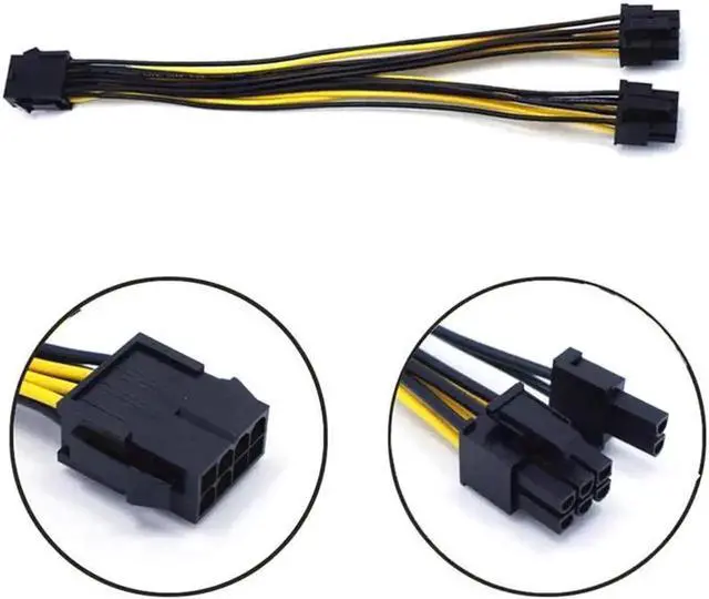 Alt view image 4 of 6 - 5-Pack PCIe 8Pin to Dual 8Pin (6+2) Y-Splitter Power Extension Cables, GPU Graphics Card Power Splitter Cord