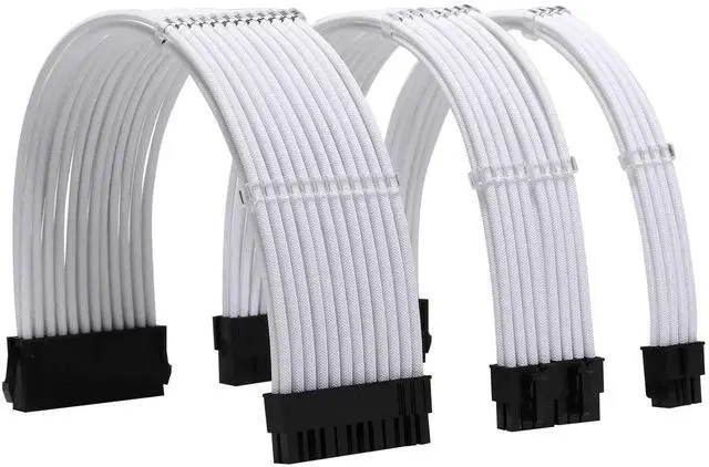 Main image of White Braided Sleeved PSU Extension Cable Kit, 18AWG ATX 24Pin + EPS 8Pin + PCI-E 8Pin with Cable Combs for PSU Connecting Motherboard & Graphics Card