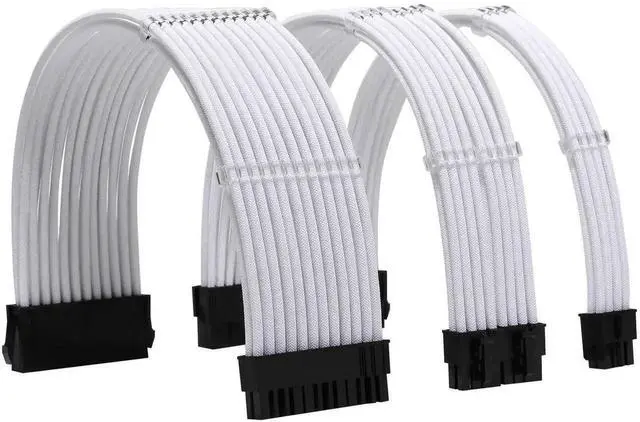 Main image of Black Braided PSU Extension Cable Kit, 18AWG ATX 24Pin + EPS 8Pin + PCIe 8Pin Cables with Cable Combs