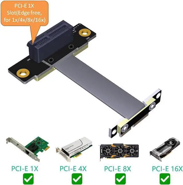 Alt view image 4 of 6 - Dual 90-Degree PCIe x1 to x1 Riser Ribbon Cable, PCI Express 1X Slot Extension Cord for Mining Machines