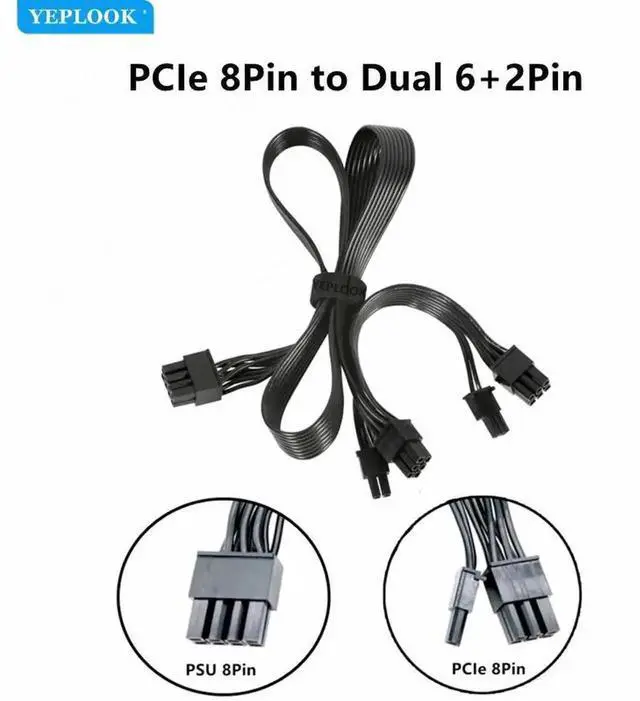 Alt view image 2 of 4 - Dual 8Pin (6+2Pin) GPU Power Cable for Cooler Master MWE / MWE V2 / GX Series Modular PSU, 18AWG