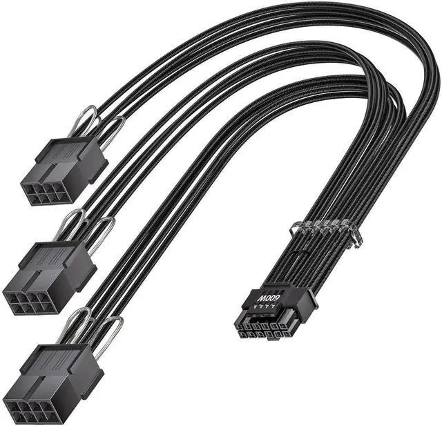 Main image of 30cm Sleeved PCIe 5.0 12VHPWR Extension Cable, 16Pin (12+4/12V-2x6) Male to 3×8Pin PCIe Female GPU Power Adapter Cord, Compatible with RTX 5080 5070 5070Ti 3090Ti 4070Ti 4080 4090