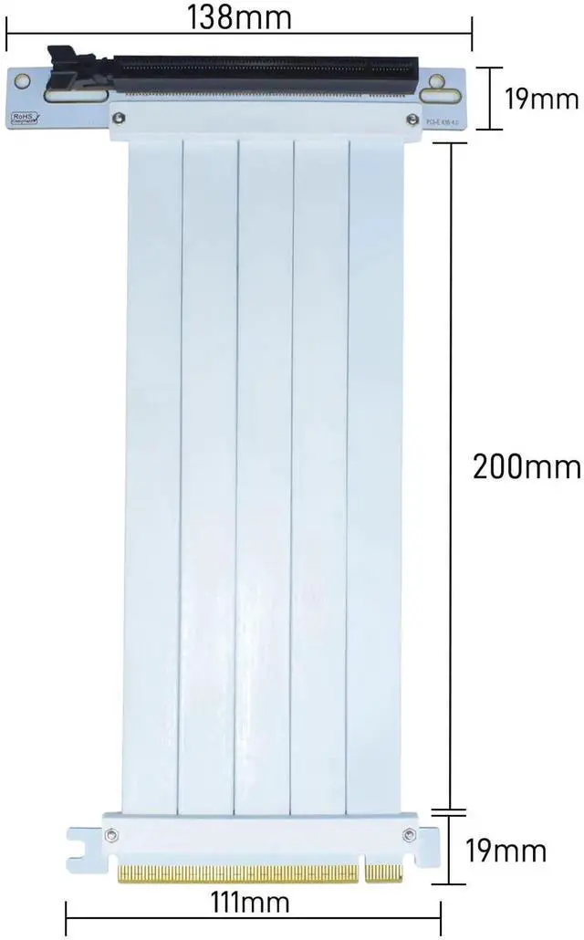 Alt view image 3 of 6 - 200mm White PCIe 4.0 x16 Right Angle GPU Riser Extension Cable