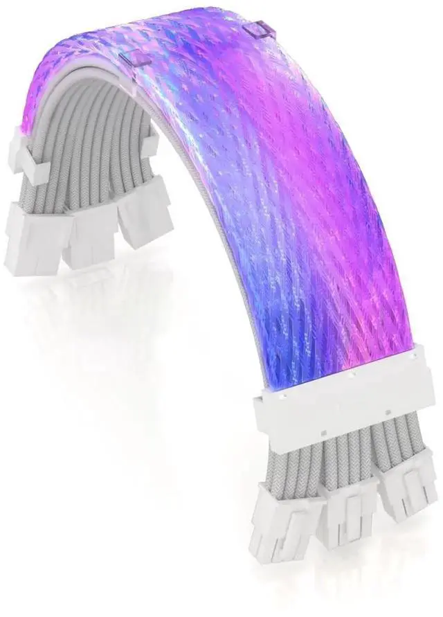 Main image of Full White ARGB Strimer GPU Power Extension Cable Kit, Triple 8(6+2)Pin PCIe PSU Extension Cord, 5V 3Pin Addressable RGB Sync, White Connector for Custom White Themed PC Chassis
