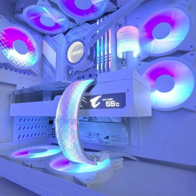 Alt view image 2 of 7 - Full White ARGB Strimer GPU Power Extension Cable Kit, Triple 8(6+2)Pin PCIe PSU Extension Cord, 5V 3Pin Addressable RGB Sync, White Connector for Custom White Themed PC Chassis