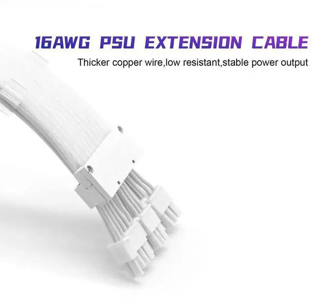 Alt view image 6 of 7 - Full White ARGB Strimer GPU Power Extension Cable Kit, Triple 8(6+2)Pin PCIe PSU Extension Cord, 5V 3Pin Addressable RGB Sync, White Connector for Custom White Themed PC Chassis