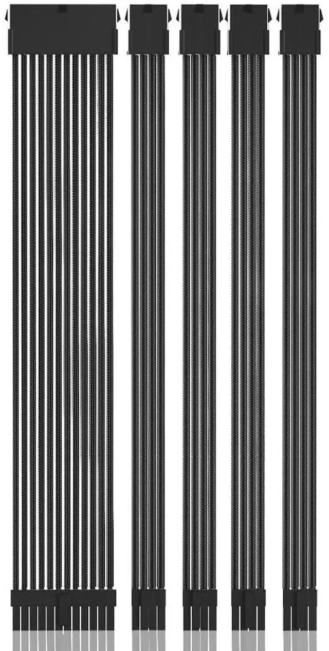 Main image of 30cm Black Sleeved ATX PSU Extension Cable Kit with Cable Combs, 24Pin+2×EPS 8Pin(4+4)+2×PCIe 8Pin(6+2)