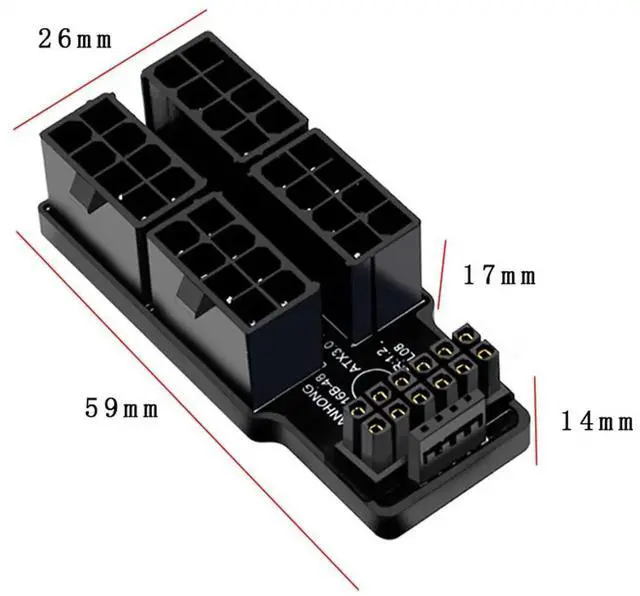 Alt view image 6 of 7 - 90° Up-Angled 12VHPWR 16Pin to 4×ATX 8Pin Modular Power Adapter, ATX3.0 PCIe5.0 for RTX 4080/4090/5090Ti