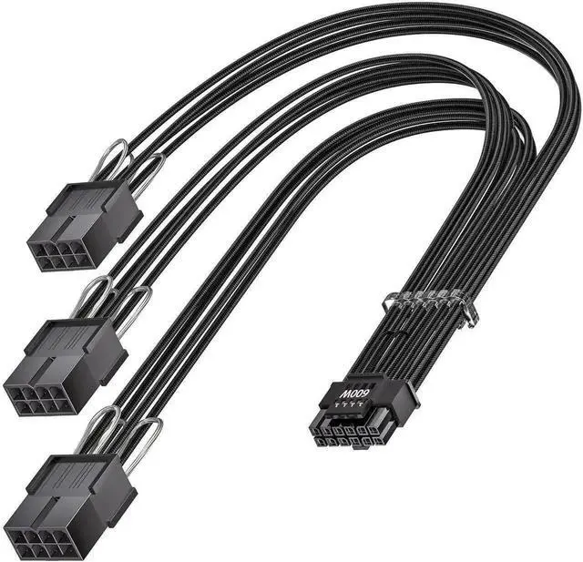 Main image of 30cm Sleeved 12V-2x6 Male to Female 12VHPWR Adapter Cable, PCIe 5.0 16Pin(12+4) to 3×8Pin PCIe GPU Power Cord, Compatible with RTX 5080/5070/5070Ti/3090Ti/4070Ti/4080/4090