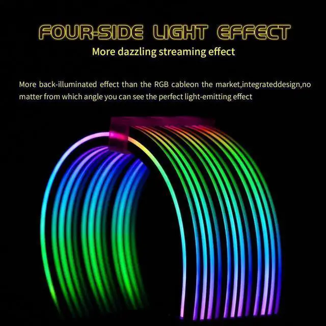Alt view image 3 of 7 - 24Pin ARGB PSU Extension Cable, 5V 3Pin Addressable RGB Extension Cord, Black Custom Cable for PC Modding & Black Themed Chassis Builds