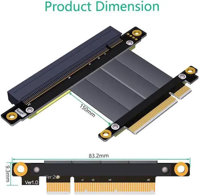 Alt view image 4 of 6 - PCIe X8 to X16 Riser Card Extension Cable, Gold-Plated Contacts PCI Express 8X to 16X Slot Adapter Card for BTC Mining Rig