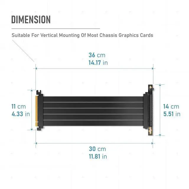 Alt view image 4 of 7 - PCIe Gen4 x16 Extreme Flexible GPU Riser Cable, Right Angle PCIe 4.0 Extension Card, 11.8 Inch (30cm) Full Speed Graphics Card Extender