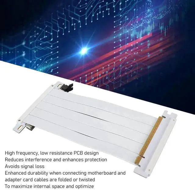Alt view image 5 of 7 - PCIe 4.0 x16 Dual Sided Reverse 180° GPU Riser Cable, 20cm White Flexible Graphics Card Extension Cord Compatible with RX 7900 7800 7700 7600 7500 Series