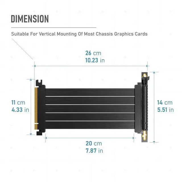 Alt view image 4 of 7 - PCIe Gen 4 x16 Extreme Flexible GPU Riser Cable, Right Angle PCIe 4.0 Graphics Extension Card, 7.87 Inch (20cm) Full Speed Extender