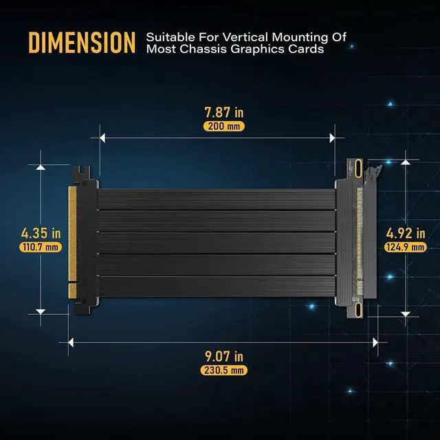 Alt view image 6 of 7 - PCIe Gen 4 x16 Extreme Flexible GPU Riser Cable, Straight Connector PCIe 4.0 Graphics Extension Card, 7.87 Inch (20cm) Full Speed Extender
