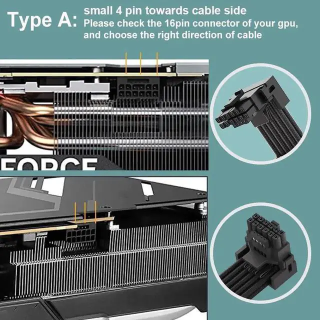 Alt view image 4 of 6 - Type A 90 Degree Right Angle 12VHPWR Power Adapter Cable, PCIe 5.0 16AWG 600W 12+4Pin 16Pin GPU Cord, 4×8Pin Input Exclusive for Corsair Modular PSU, Compatible with RTX 4090 4080 4070Ti 3090Ti