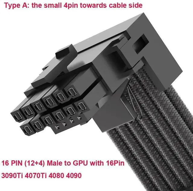 Alt view image 3 of 6 - Type A 90 Degree Right Angle 12VHPWR Power Adapter Cable, PCIe 5.0 16AWG 600W 12+4Pin 16Pin GPU Cord, 4×8Pin Input Exclusive for Corsair Modular PSU, Compatible with RTX 4090 4080 4070Ti 3090Ti