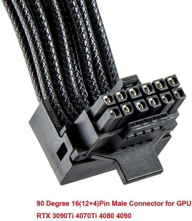 Alt view image 3 of 6 - Type B 90 Degree 12VHPWR Adapter Cable, PCIe 5.0 16AWG 12+4Pin 16Pin GPU Right Angle Power Extender, 12VHPWR Male to Dual 8Pin Female Cord for RTX 3090Ti, 4070Ti, 4080, 4090 Graphics Cards