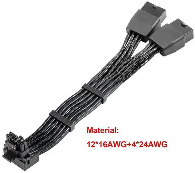 Alt view image 5 of 6 - Type B 90 Degree 12VHPWR Adapter Cable, PCIe 5.0 16AWG 12+4Pin 16Pin GPU Right Angle Power Extender, 12VHPWR Male to Dual 8Pin Female Cord for RTX 3090Ti, 4070Ti, 4080, 4090 Graphics Cards