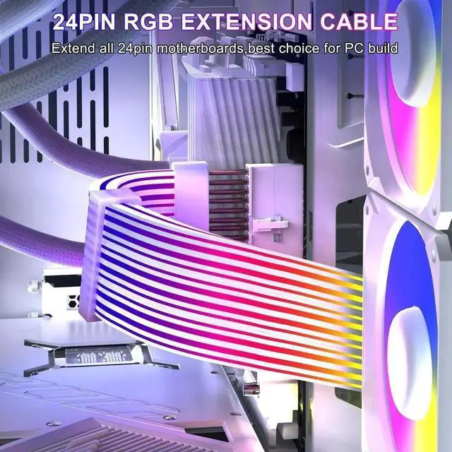 Alt view image 2 of 7 - White 24 Pin ARGB PSU Extension Cable, 5V 3Pin Addressable RGB Four-Sided Luminous Motherboard Power Supply Cord for PC Case Decoration