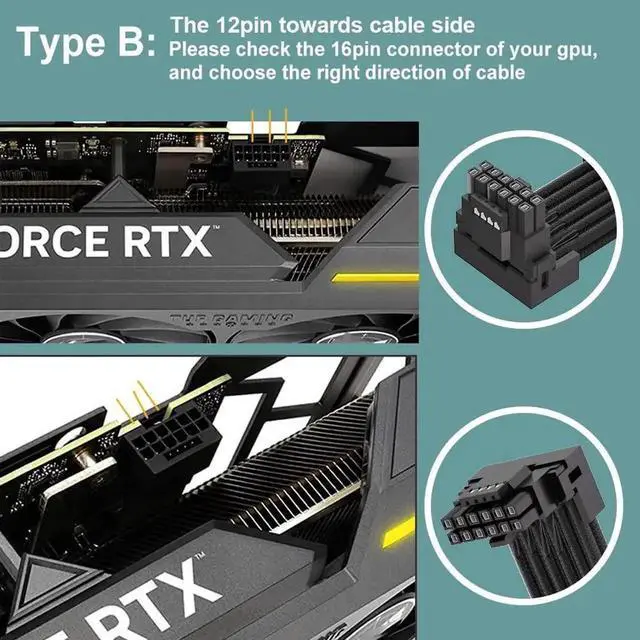 Alt view image 2 of 6 - Type B 90° Right Angle 12VHPWR Adapter, PCIe5.0 16AWG 600W 12+4Pin GPU Power Cord, 4×8Pin Input Exclusive for Corsair Modular PSU, Fits RTX 4090/4080/4070Ti/3090Ti