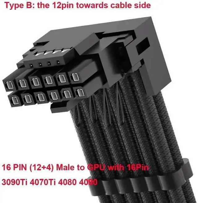 Alt view image 3 of 6 - Type B 90° Right Angle 12VHPWR Adapter, PCIe5.0 16AWG 600W 12+4Pin GPU Power Cord, 4×8Pin Input Exclusive for Corsair Modular PSU, Fits RTX 4090/4080/4070Ti/3090Ti