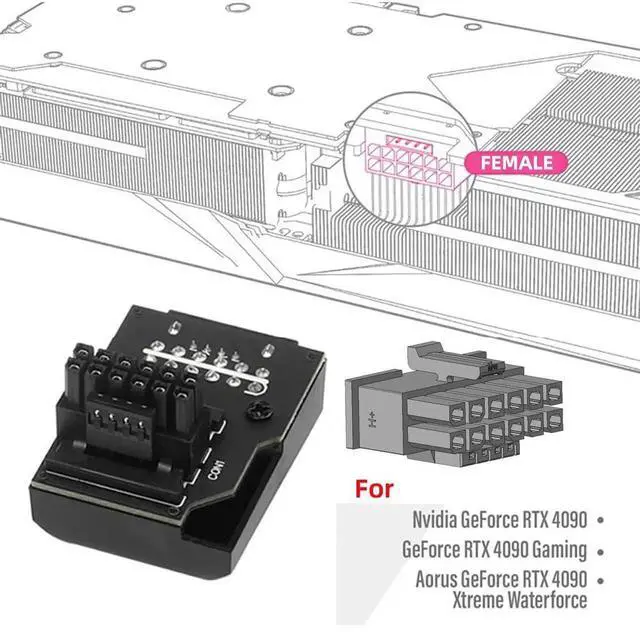 Alt view image 2 of 7 - Up Angled 90° 12VHPWR Male to Female Adapter, ATX3.0 PCIe5.0 12+4Pin GPU Power Extender, Compatible with RTX 3080, 3090Ti Series Graphics Cards