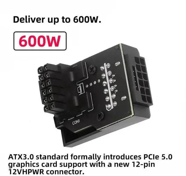 Alt view image 7 of 7 - Up Angled 90° 12VHPWR Male to Female Adapter, ATX3.0 PCIe5.0 12+4Pin GPU Power Extender, Compatible with RTX 3080, 3090Ti Series Graphics Cards