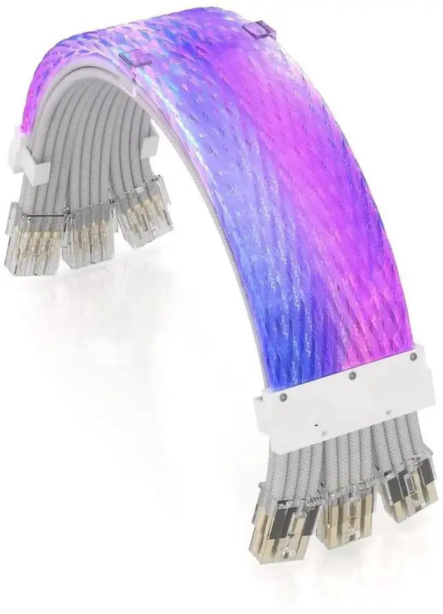 Main image of Full White ARGB GPU Extension Cable Kit, 3×8(6+2)Pin Strimer Style PSU Cord, 5V 3Pin Addressable Sync, Transparent Mesh Connectors for White Theme PC Case