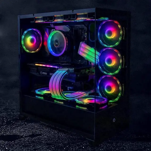 Alt view image 7 of 7 - White 3×8(6+2)Pin ARGB PCIe GPU Extension Cable, Four-Sided Luminous Light Strip, 5V 3-Pin Addressable RGB Sync Strimer Cable for Custom PC Builds