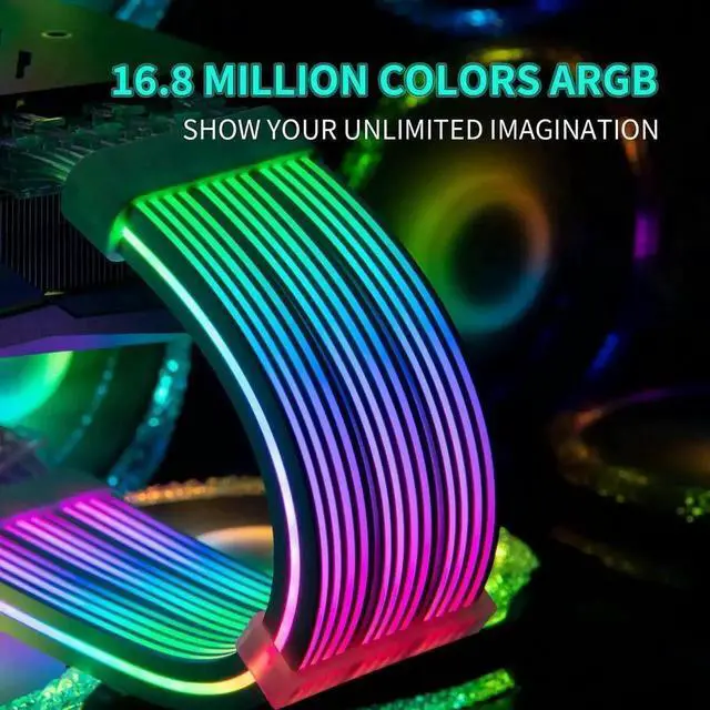 Alt view image 5 of 7 - White 3×8(6+2)Pin ARGB PCIe GPU Extension Cable, Four-Sided Luminous Light Strip, 5V 3-Pin Addressable RGB Sync Strimer Cable for Custom PC Builds