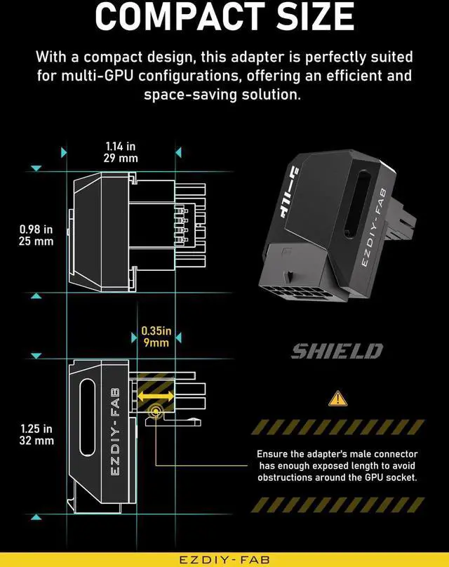 Alt view image 3 of 7 - PCIe 5.1 90 Degree Right Angle 600W 12VHPWR Adapter, 12+4Pin 12V-2x6 GPU Power Connector, Black STD Type 1 Pack for RTX 3090Ti 4070Ti 4080 4090 Graphics Card