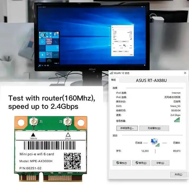 Alt view image 6 of 6 - MPE-AX3000H Mini PCIe WiFi 6 Network Card with AX200HMW Chip, Tri-Band 2.4G/5G/6GHz, 2400Mbps+574Mbps, Bluetooth 5.2, MU-MIMO for Laptop Upgrade