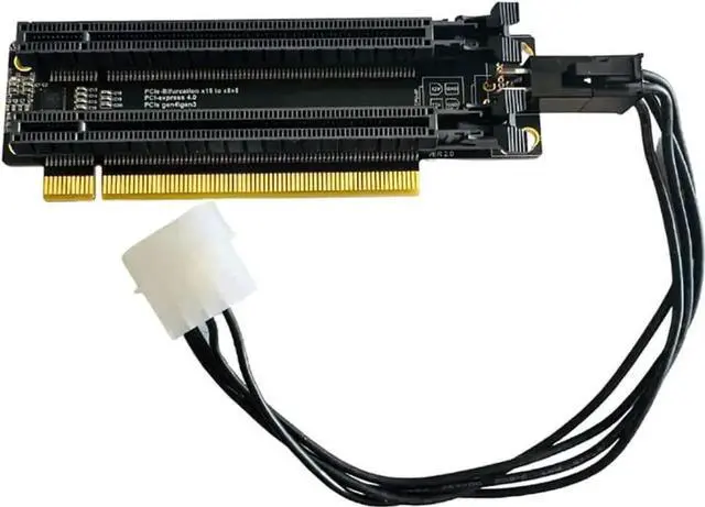 Alt view image 2 of 7 - PCIe 4.0 x16 to x8×8 Bifurcation Splitter Card, 1-to-2 PCIe Expansion Board, 20mm Slot Pitch, CPU 4Pin Power Port + Matching 4Pin Cable