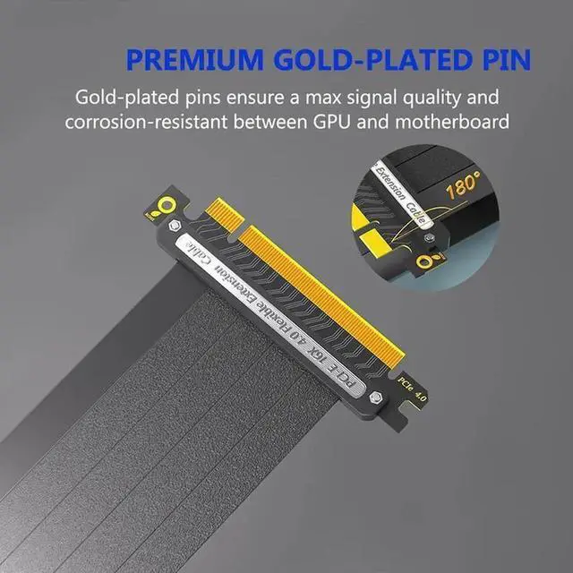 Alt view image 5 of 6 - PCIe 4.0 X16 Shielded GPU Riser Cable, 64Gbps High Speed Flexible Extension Cord, 30cm 90 Degree Black PCI-E 4.0 Cable