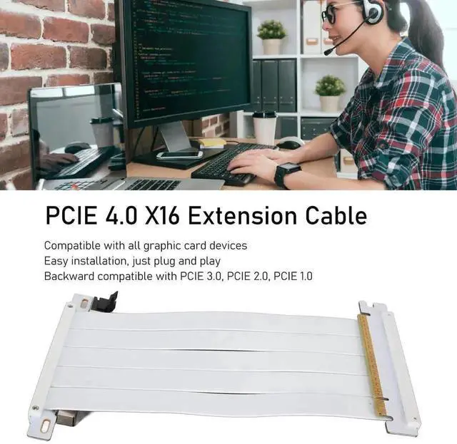 Alt view image 6 of 7 - PCIe 4.0 X16 180° Reversed Dual-Sided GPU Riser Cable, 30cm White Flexible Graphics Card Extension Cord Compatible with AMD RX 7900/7800/7700/7600/7500 Series