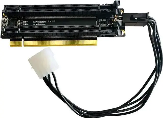 Alt view image 6 of 6 - PCIe 4.0 x16 Bifurcation Expansion Card, 1-to-2 Split x16 to x8x8 Adapter, 20mm Slot Spacing, CPU 4Pin Aux Power Port with Matching 4Pin Cable