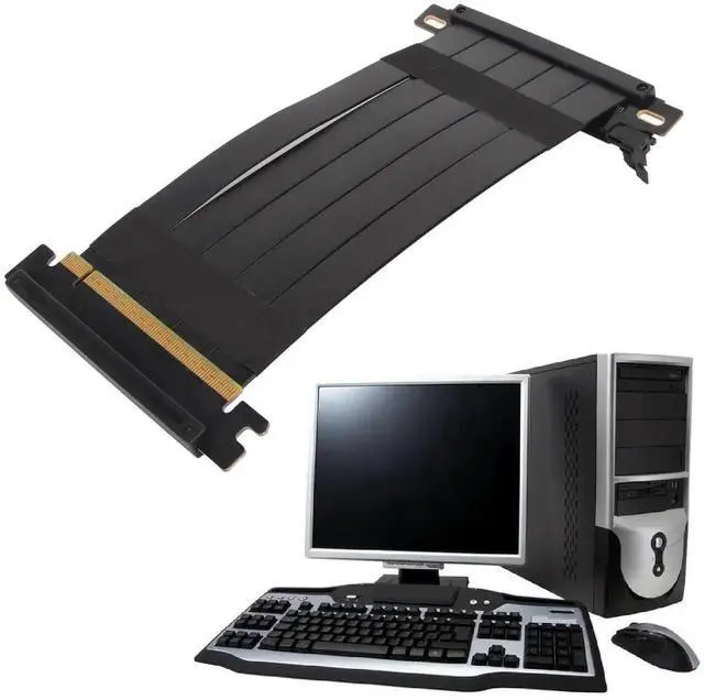 Main image of 40cm Black PCIe 4.0 x16 180° Dual Reverse GPU Riser Cable, Flexible Graphics Card Extension Cord Compatible with AMD RX 7900/7800/7700/7600/7500 Series