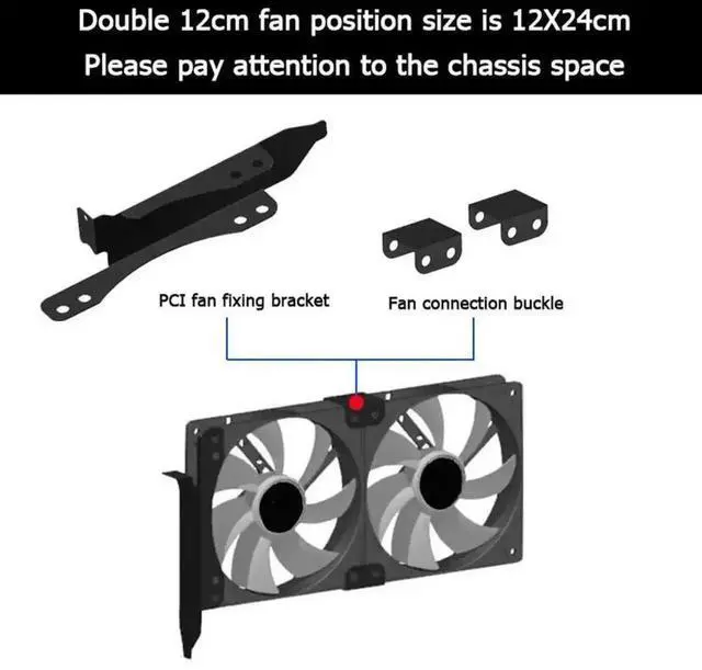 Alt view image 2 of 3 - PCI Slot Dual Fan Mount Bracket for GPU Water Cooling Radiator, Supports 90mm & 120mm Cooling Fans, Graphics Card Auxiliary Cooler Fixed Rack