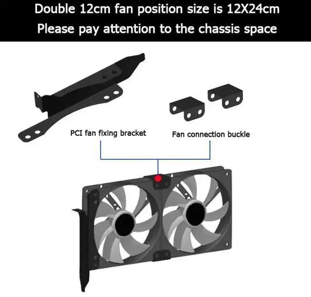 Alt view image 3 of 3 - PCI Slot Dual Fan Mount Bracket for GPU Water Cooling Radiator, Supports 90mm & 120mm Cooling Fans, Graphics Card Auxiliary Cooler Fixed Rack