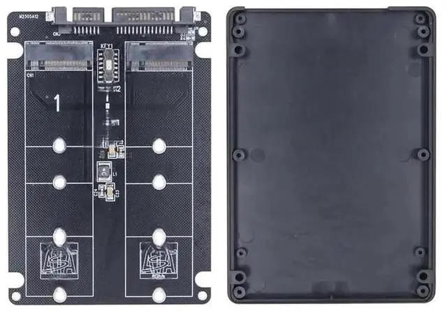 Alt view image 2 of 3 - 2-Port Dual M.2 B Key SATA to SATA 3.0 Adapter with Enclosure, 6Gbps NGFF SSD Converter