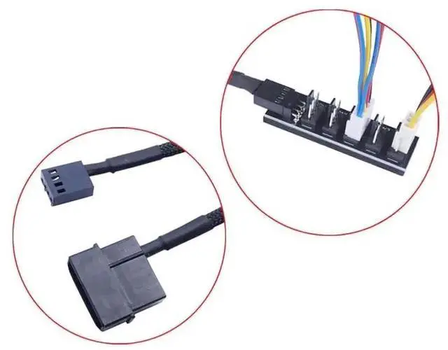 Alt view image 6 of 6 - 5-in-1 PWM 2510 4Pin Fan Splitter Hub, Nylon Braided Independent Power Supply PC Cooling Fan Extension Adapter