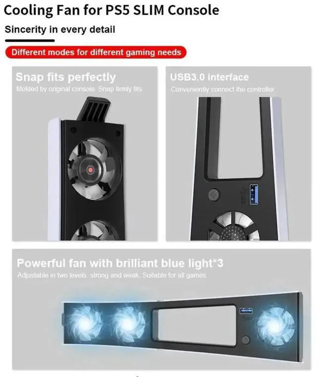 Alt view image 3 of 4 - Adjustable Speed Silent Cooling Fan for Slim Game Console, Built-in USB 3.0 Port Efficient External Cooler System
