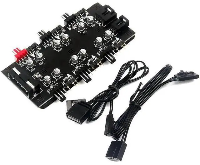 Main image of 6-Port PWM Fan Hub Splitter Controller, 3PIN RGB + IDE 4PIN Independent Power Supply PC Case Cooling Fan Adapter with 60cm Cable