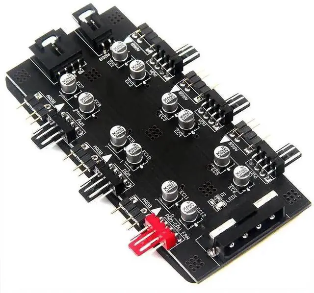Alt view image 5 of 6 - 6-Port PWM Fan Hub Splitter Controller, 3PIN RGB + IDE 4PIN Independent Power Supply PC Case Cooling Fan Adapter with 60cm Cable